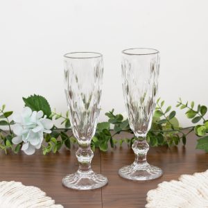 6-Pack Crystal Cut Champagne Flute Glasses 6oz Textured Design Clear 8" - Wine Goblets for Toasts & Celebrations