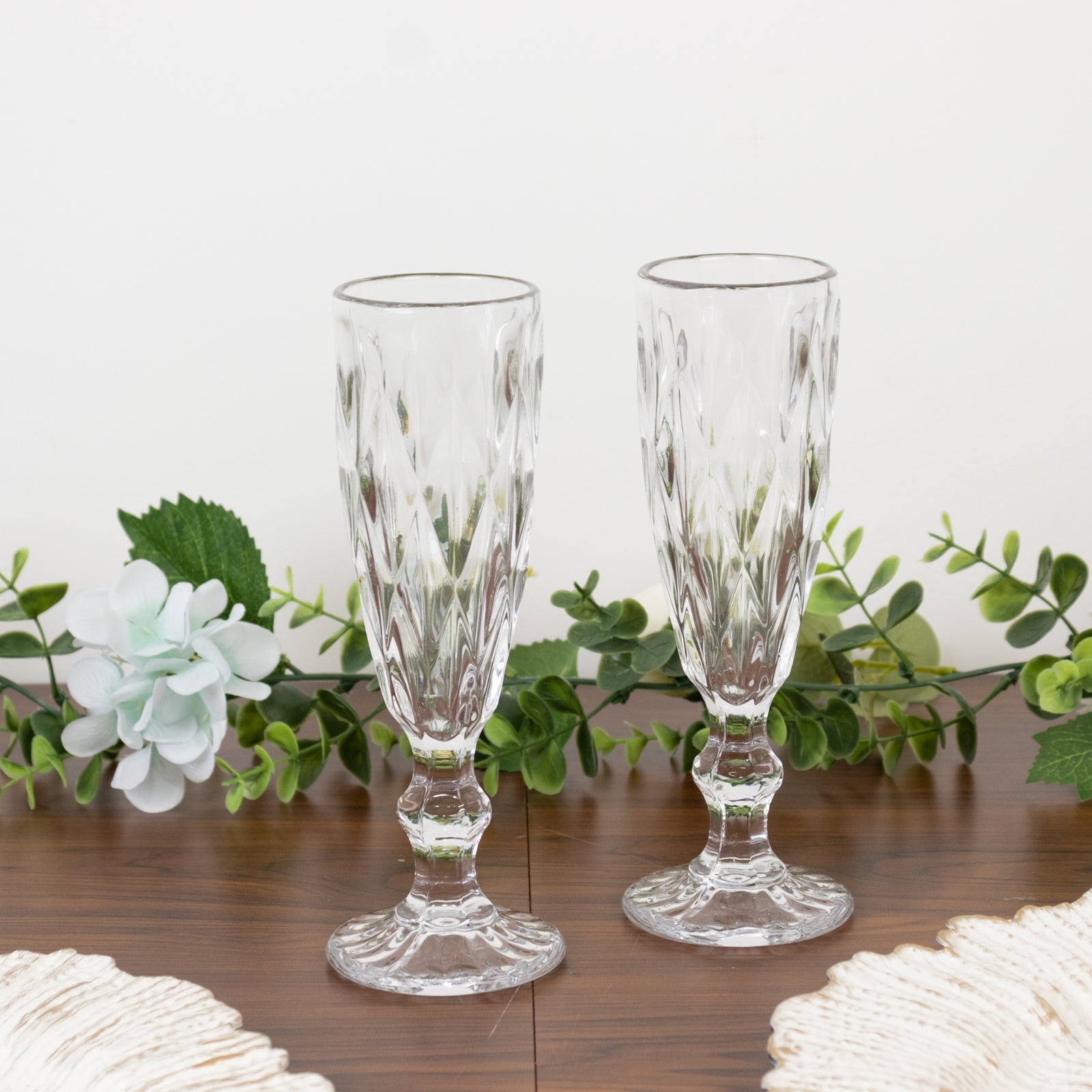 6-Pack Crystal Cut Champagne Flute Glasses 6oz Textured Design Clear 8" - Wine Goblets for Toasts & Celebrations